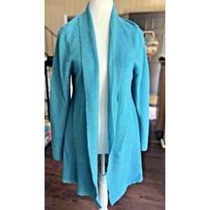 Eileen Fisher Wool Long Cardigan Sz M Open Front Duster Lightweight Italian Yarn